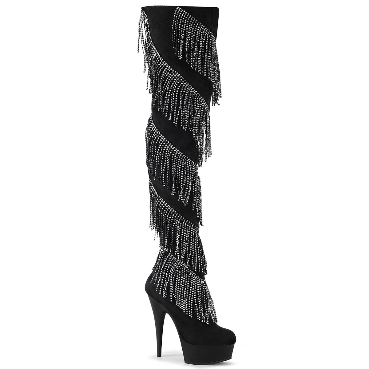 Mojo Moxy Black Fringe Suede Platform Burlesque High Heel Boots Sz