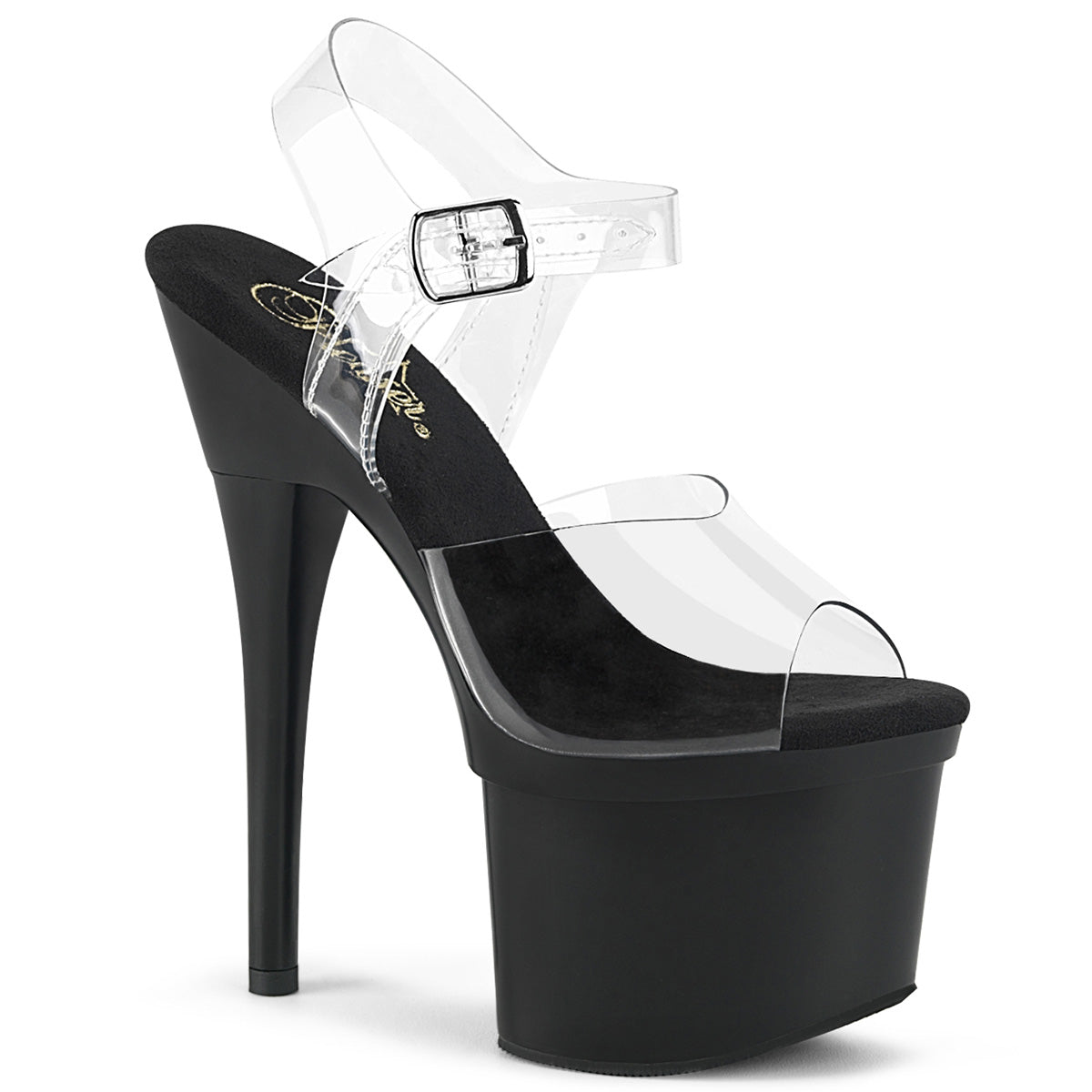 ESTEEM 708 Clear Black Pole Dancing Sandal Pleaser Shoe 7 Inch Heel BootyCocktails