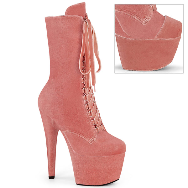 ADORE-1045VEL Dusty Rose Velvet Lace Up Exotic Dancer Boot