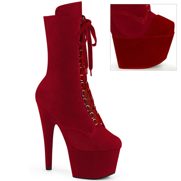 ADORE-1045VEL Red Velvet Platform 7 Inch Heel Stripper Boot