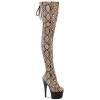 ADORE-3008SP-BT Tan Snake Print 7 Inch Heel Thigh Boot