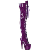 7 Inch Heel, 2 3/4 Inch Platform Lace-Up Stretch Thigh Boot, Side Zip - ADORE-3020GP