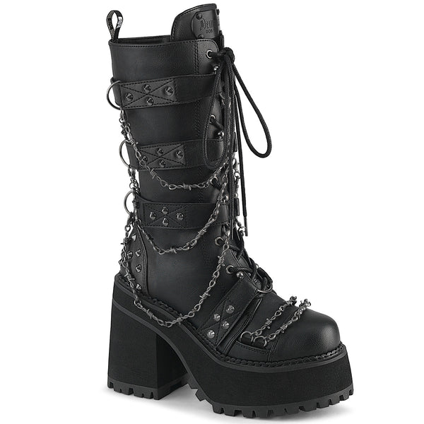 4 3/4 Inch Heel, 2 1/4 Inch Platform Lace-Up Mid-Calf Boot, Side Zip - ASSAULT-117