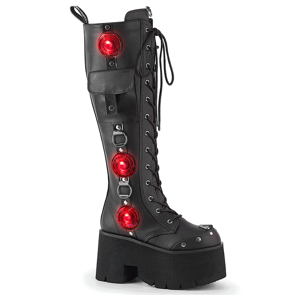 3 1/2 Inch Chunky Heel, 2 1/4 Inch Platform Lace-Up Knee High BT, Side Zip - BLAZE-202