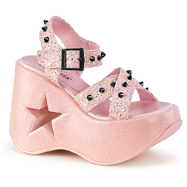 DYNAMITE-02 Pink Glitter Platform Wedge Demonia Sandal