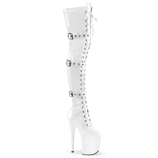 FLAMINGO-3028 White Patent Thigh High Exotic Dancer Boots