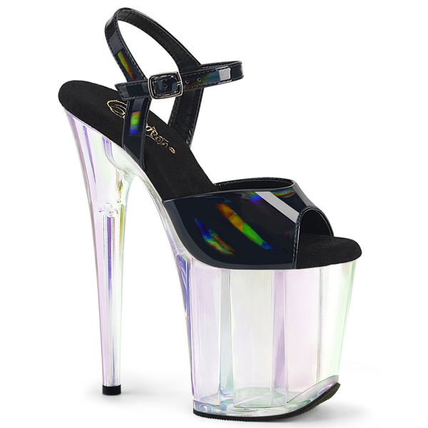 FLAMINGO-809HT Black Patent Holo Platform Pole Dancing Shoe