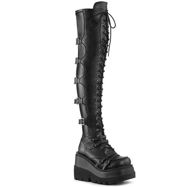 SHAKER-350 Wedge Thigh High Demonia Gothic Boot