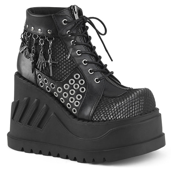 STOMP-18 Black Vegan Gothic Wedge Boot