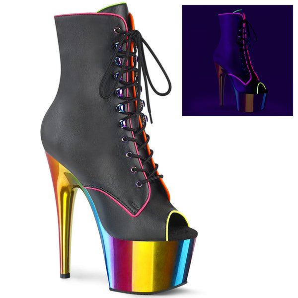 7 Inch Heel, 2 3/4 Inch Platform Peep Toe Lace-Up Ankle Boot, Side Zip - ADORE-1021RC-02