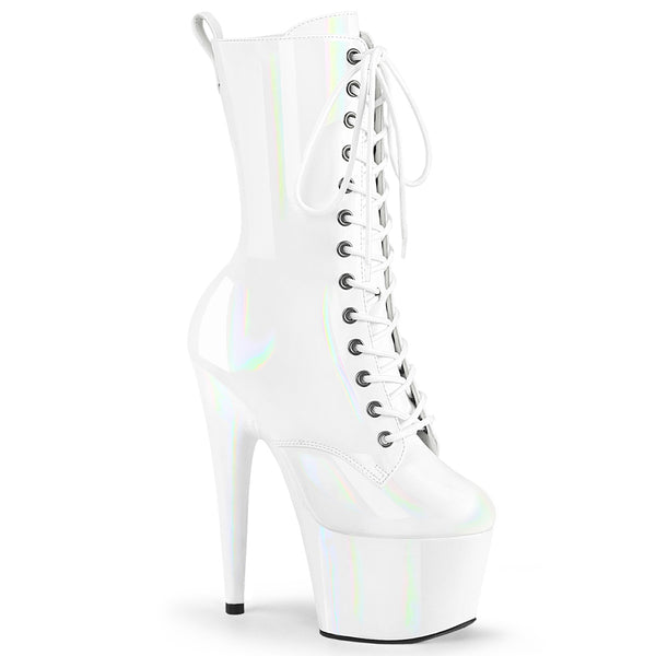 7 Inch Heel, 2 3/4 Inch Platform Holographic Lace-Up Ankle Boot, Side Zip - ADORE-1040WR-HG