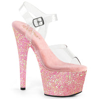 7 Inch Heel, 2 3/4 Inch Platform Ankle Strap Sandal w/Glitter Bottom - ADORE-708LG