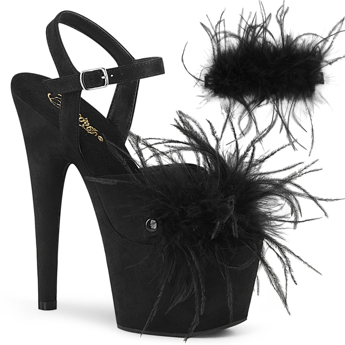 ADORE-709F Black Feather 7 Inch Stripper Shoe