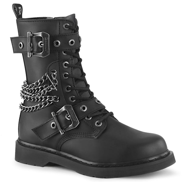 1 1/4 Inch Heel 10 Eyelet  Mid-Calf Combat Boot, Side Zip - BOLT-250