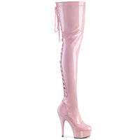 6 Inch Heel, 1 3/4 Inch Platform Back Lace Stretch Thigh Boot, Side Zip - DELIGHT-3063