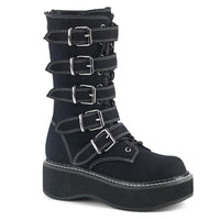 2 Inch Platform Mid-Calf Boot w/ 5 Buckle Straps, Metal Back Zip - EMILY-341