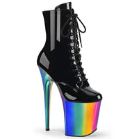 8 Inch Heel, 4 Inch Chromed Platform Lace-Up Ankle Boot, Side Zip - FLAMINGO-1020RC