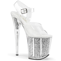 8 Inch Heel, 4 Inch Platform Ankle Strap Sandal w/ Glitter Inserts - FLAMINGO-808G