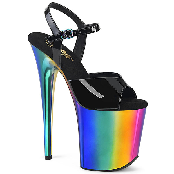 8 Inch Heel, 4 Inch Chrome Plated Platform Ankle Strap Sandal - FLAMINGO-809RC