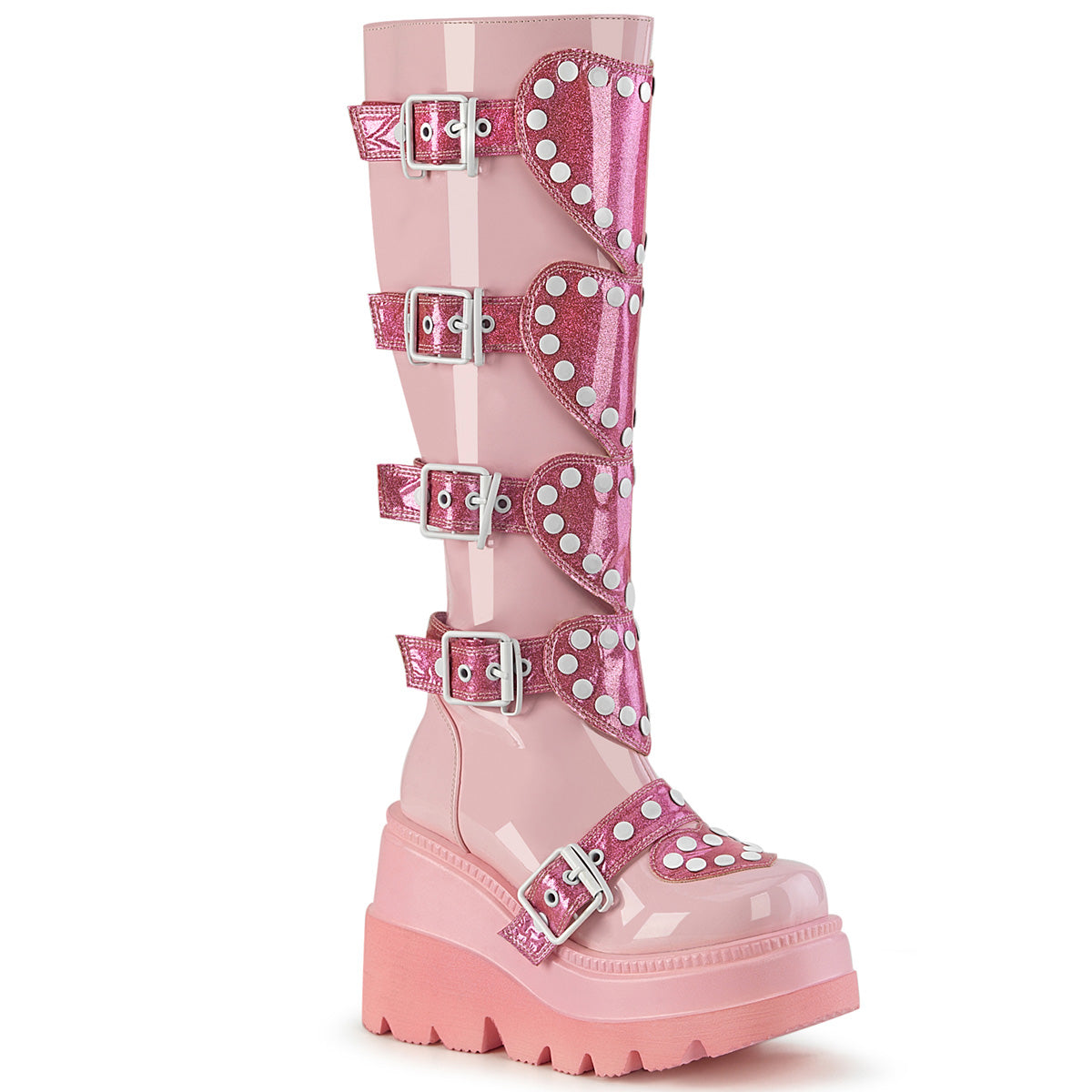 SHAKER 210 Baby Pink Heart Detail Demonia Knee Boot Clearance Sale