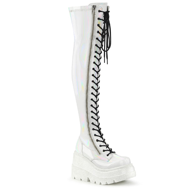 4 1/2 Inch Wedge Platform Lace-Up Thigh-High Boot, Outside Zip - SHAKER-374