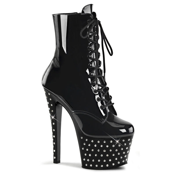 7 Inch Heel, 2 3/4 Inch RS Studded Platform Lace-Up Ankle Boot, Side Zip - STARDUST-1020-7